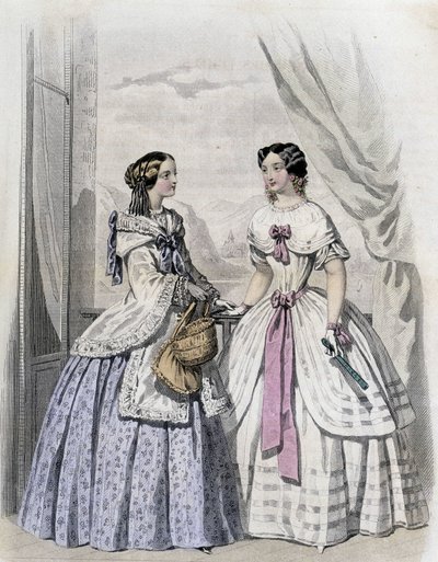 2 fashionable women - in Journal des Demoiselles 1852 by French School
