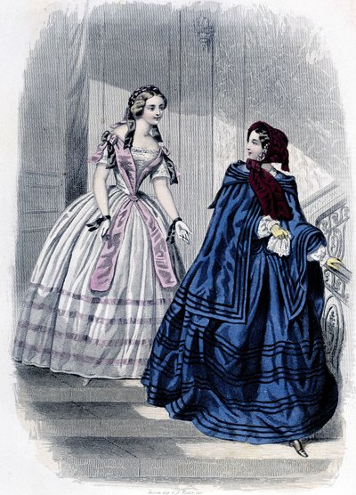 2 Fashionable Women - in Journal des Demoiselles 1852 by French School