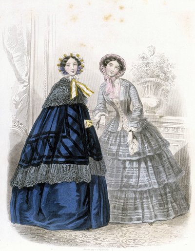 2 Fashionable Women: in Outfit - in Journal des Demoiselles 1852 by French School