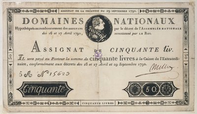 50 livres bank note, 29th October 1790 by French School
