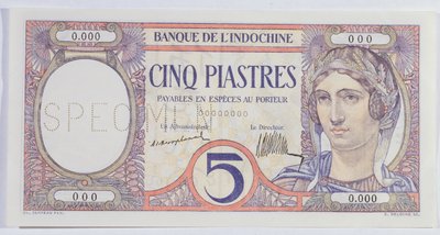 5 Piastres banknote, from the Indo-China bank by French School