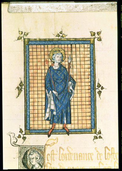 King Saint Louis Carrying the Sceptre and the Hand of Justice, from Registre des Ordonnances de L