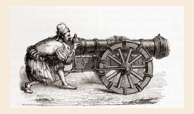 A 16th century breech loading German cannon, from Les Merveilles de la Science, published c.1870 by French School
