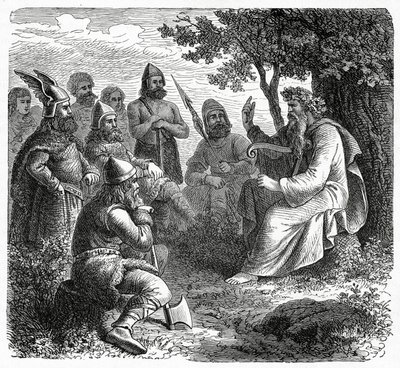 A Bard reciting to Northmen, c.1882 by French School