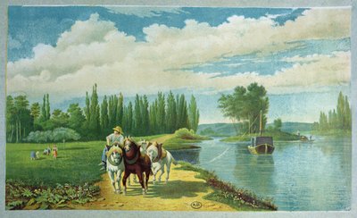 A Barge Pulled by Horses by French School
