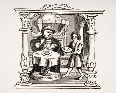 A Burgess Eating his Meal, after an illustration in a 16th century manuscript, from Le Moyen Age et La Renaissance by Paul Lacroix (1806-84) published 1847 by French School