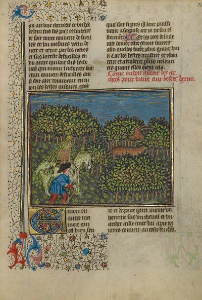 A Camouflaged Horseman and an Archer Approaching a Deer by French School