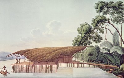 A Dwelling-House over Water, Doreri, Papuan Gulf, from Voyage autour du Monde sur la Corvette La Coquille (1822-25) by Louis Isidore Duperrey by French School