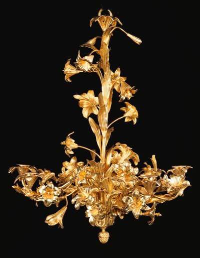 A French bronze and brass eight light chandelier, Second half 19th century by French School