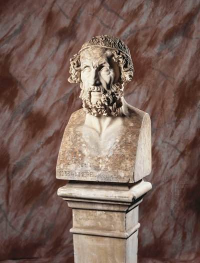 A French sculpted limestone bust of Homer, after the antique by French School