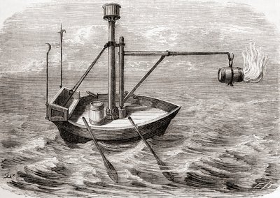 A Greek fire ship, after a drawing in a 13th century Latin manuscript, from Les Merveilles de la Science, published c.1870 (engraving) by French School