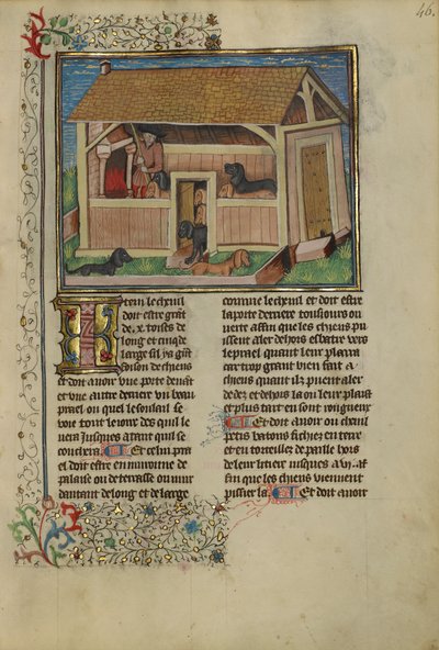 A Hunter Attending to Kenneled Dogs by French School