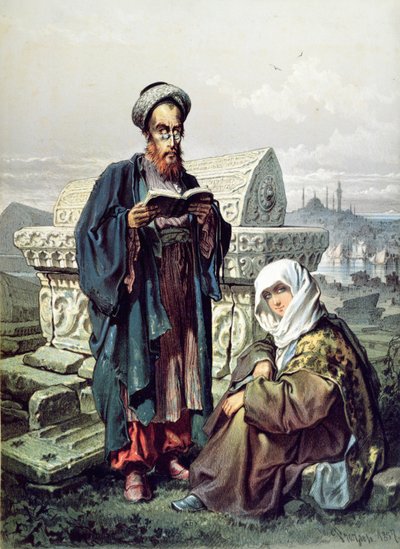 A Jewish couple at a cemetery in Constantinople, 1857 by French School
