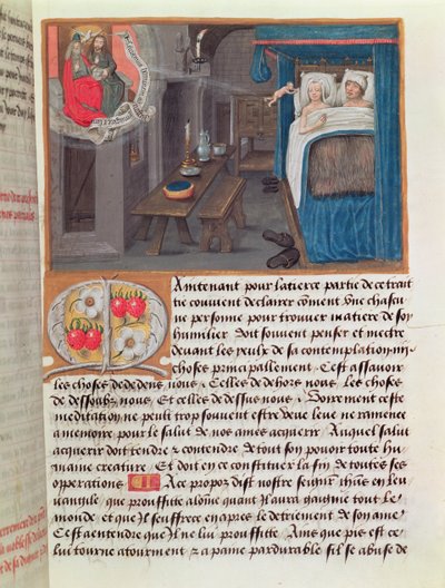 A Married Couple in Bed Receiving a Child from the Holy Trinity by French School
