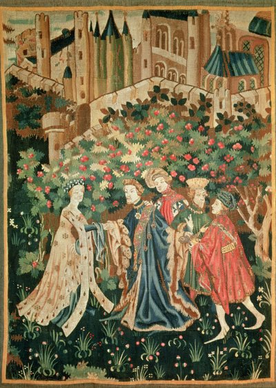 A Nobleman Greeting a Lady with His Servants, Arras by French School