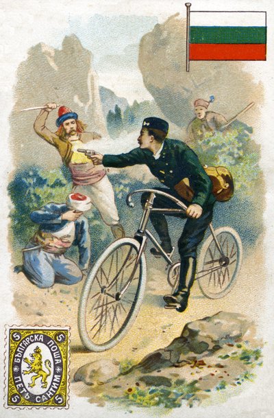 A Postman in Bulgaria fighting off robbers, late 19th century by French School