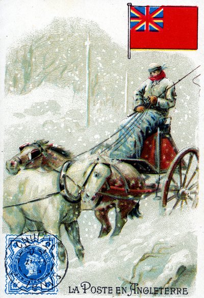 A Postman in England delivering mail in winter, late 19th century by French School