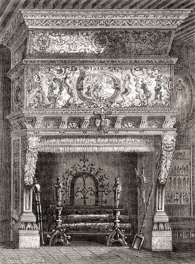 A Renaissance fireplace in The Cluny Museum, Paris, France, from 