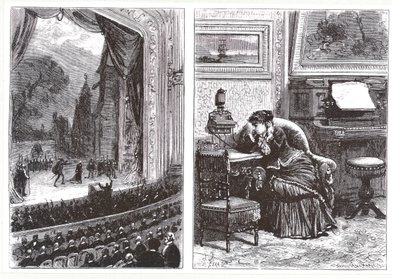 A Woman listening to an opera performance in her own home by means of the Ader-Bell telephone and Ader