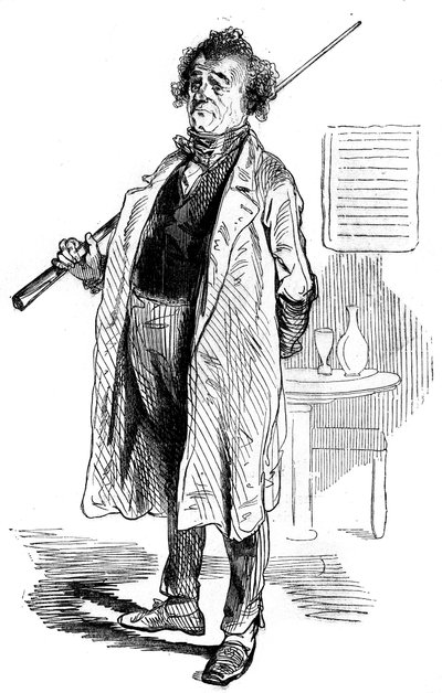 A billiard player at the Estaminet du Cheval Blanc in Paris in the 19th century - Engraving in 