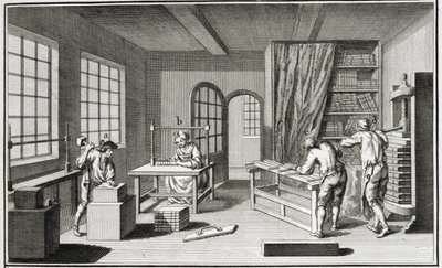 A bookmakers workshop, from the Encyclopedie des Sciences et Metiers by Denis Diderot published c.1770 by French School