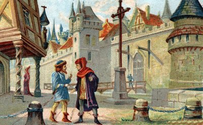 A city in the Middle Ages. Chromolithography of the late 19th century. by French School
