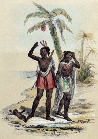 A Couple and a Baby on a Beach by French School