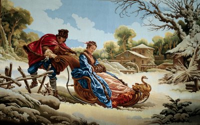 A Couple on a Sleigh in Russia by French School