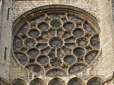 An Exterior View of the South Rose Window by French School