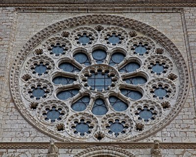 An exterior view of the west rose window by French School