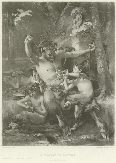 A family of satyrs (engraving) by French School