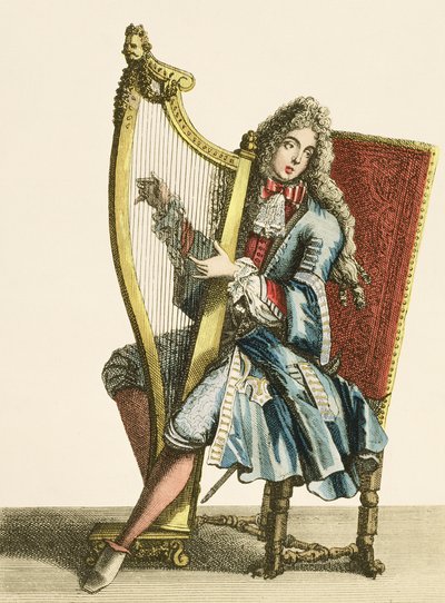 A Gentleman Playing the Harp by French School