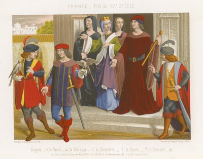 A group of people in 15th-century fashions by French School