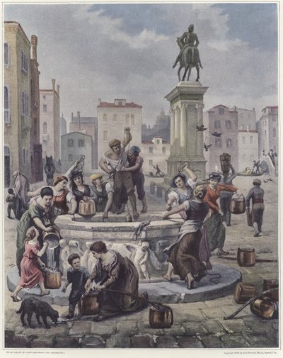 A Group of Women Collecting Water from a Well in Venice by French School