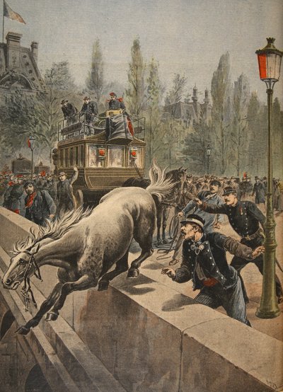 A horse committing suicide, illustration from Le Petit Journal: Supplement illustre, 1898 by French School
