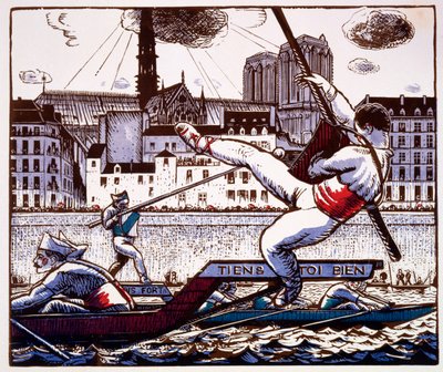 A jousting contest at a river festival on the Seine, Paris by French School