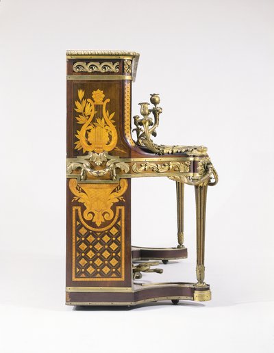 A marquetry and parquetry-inlaid upright piano by French School