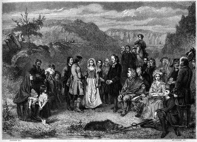 A marriage of Puritans (Presbyterians) in Scotland. Engraving by Freeman in 