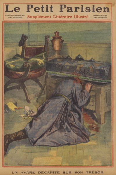 A miser decapitated by his treasure by French School