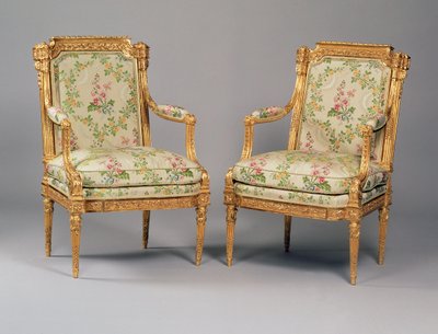 A Pair of Armchairs from a Suite of Louis XVI Furniture, Stamped by Delaisement by French School