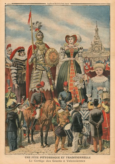A picturesque and traditional feast, the procession of the Giants at Valenciennes, illustration from 