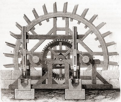A Powder Mill and Its Water Wheel, After a 19th Century Drawing, from Les Merveilles de la Science, Published c.1870 by French School