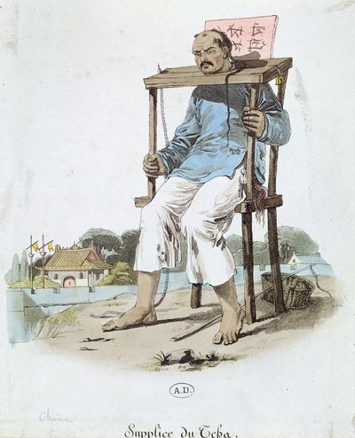 A prisoner in the Cangue in China, c.1800 by French School