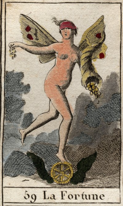 Representation of the Goddess of Chance Fortuna, She Decides the Good and Evil of Human Beings, Holds a Horn of Abundance, and Stands on a Wheel by French School