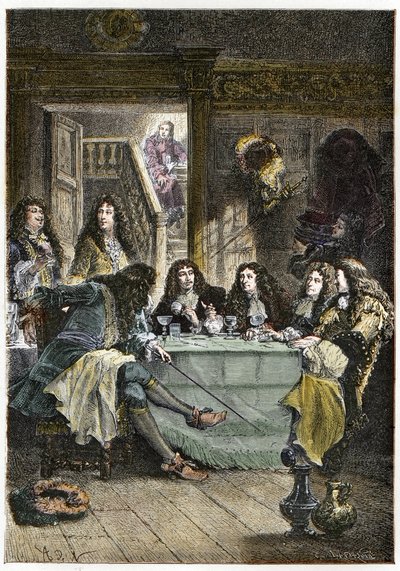 A Salon (Cabaret) Bringing Together French Writers Jean de La Fontaine, Nicolas Boileau-Despreaux, Playwright Jean Baptiste Poquelin dit Moliere, and Poet Jean Racine by French School