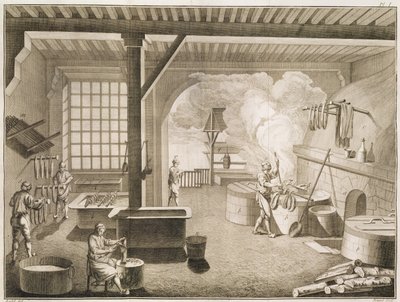 A silk dyers workshop, from the Encyclopedie des Sciences et Metiers by Denis Diderot published c.1770 by French School