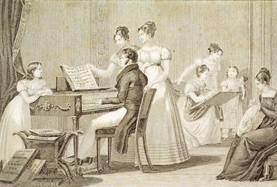 A singing lesson for young ladies (engraving) by French School