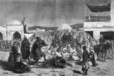 A snake charmer on the Souk Square of Beja in Tunisia by French School