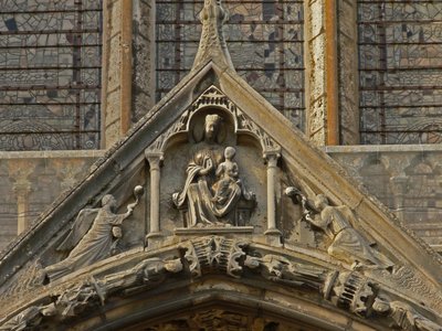 A View of a Detail on the South Façade with the Virgin & Child by French School