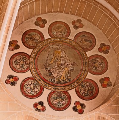A view of a painted rosette in the western-most bay, south side by French School